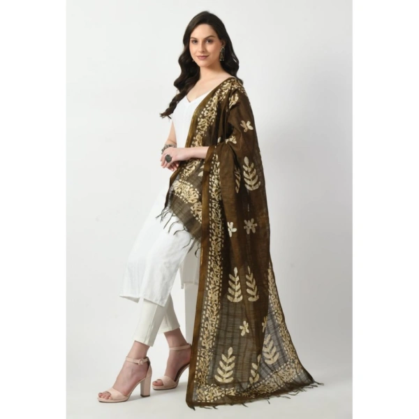 Women's Cotton Printed Dupatta (Mehandi, Length: Free Size)