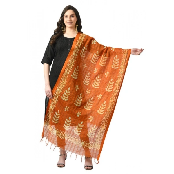 Women's Cotton Printed Dupatta (Mustard, Length: Free Size)
