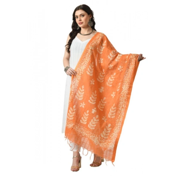Women's Cotton Printed Dupatta (Orange, Length: Free Size)