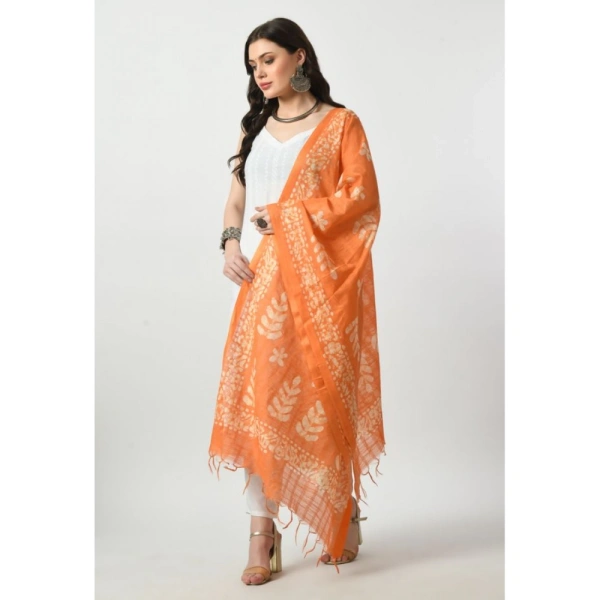 Women's Cotton Printed Dupatta (Orange, Length: Free Size)
