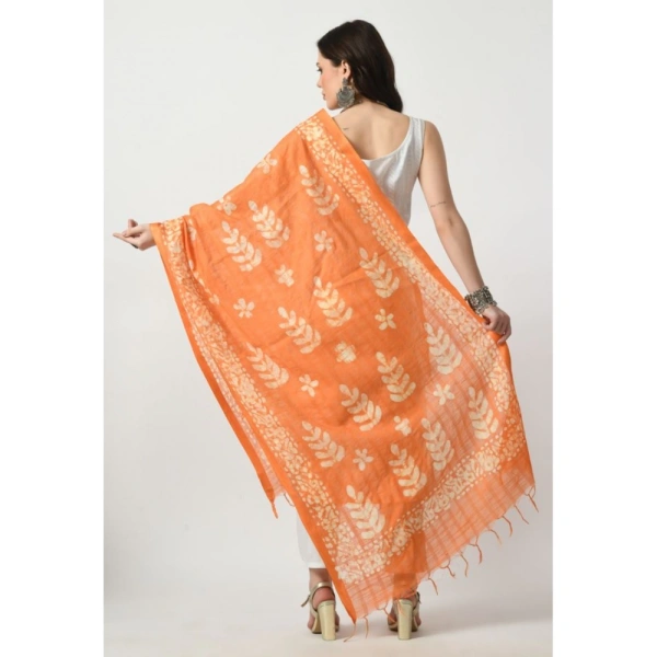 Women's Cotton Printed Dupatta (Orange, Length: Free Size)
