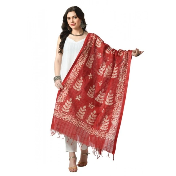 Women's Cotton Printed Dupatta (Red, Length: Free Size)