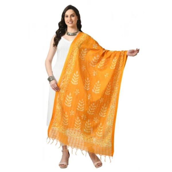Women's Cotton Printed Dupatta (Yellow, Length: Free Size)