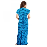 Shopnav Women's Cotton Printed Maxi Nighty (Aqua Blue) - L