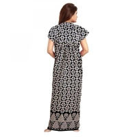 Shopnav Women's Cotton Printed Maxi Nighty (Black) - XL