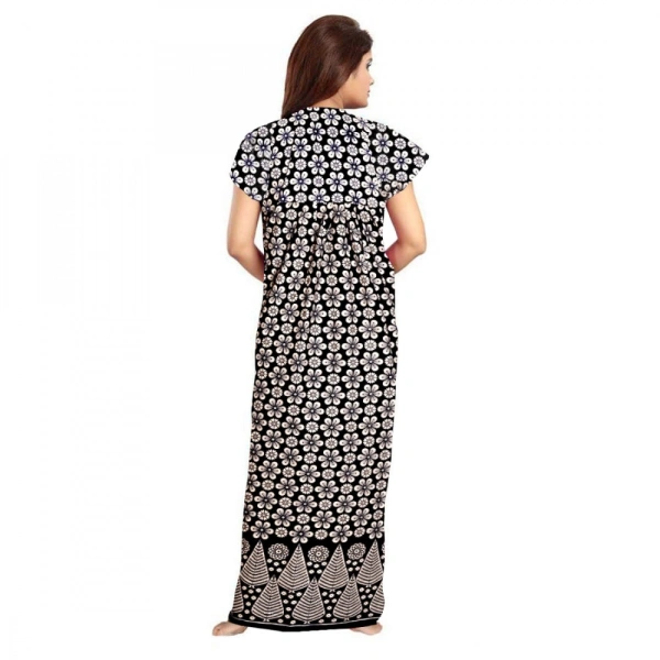 Shopnav Women's Cotton Printed Maxi Nighty (Black) - XL