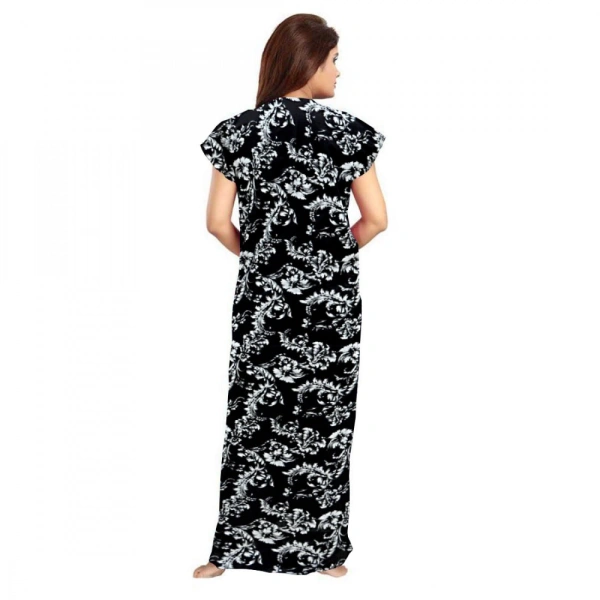 Shopnav Women's Cotton Printed Maxi Nighty (Black) - 2XL