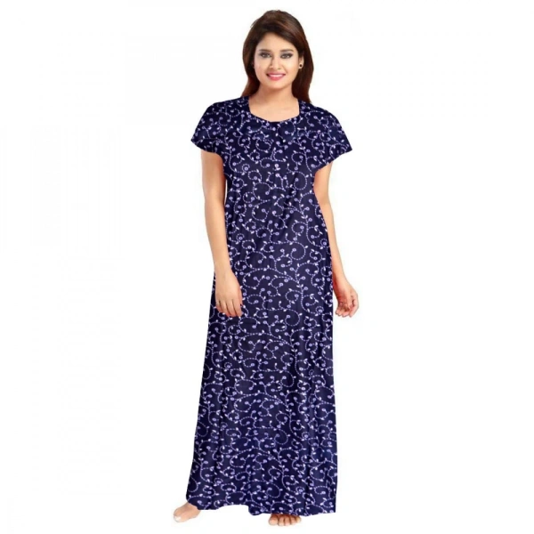 Women's Cotton Printed Maxi Nighty (Blue) - 2XL