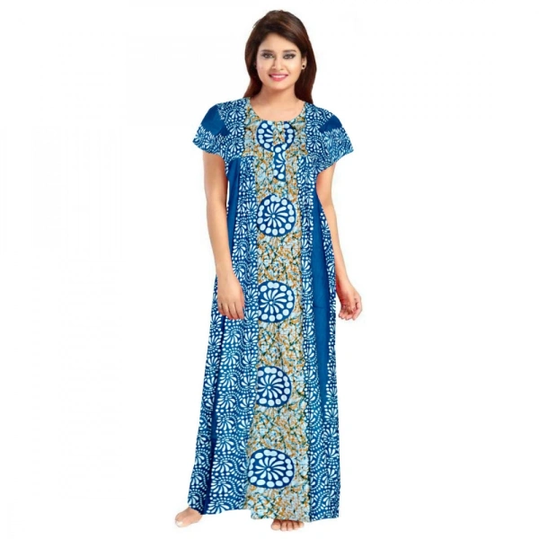 Women's Cotton Printed Maxi Nighty (Blue) - L