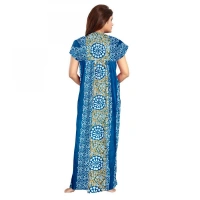 Women's Cotton Printed Maxi Nighty (Blue) - L