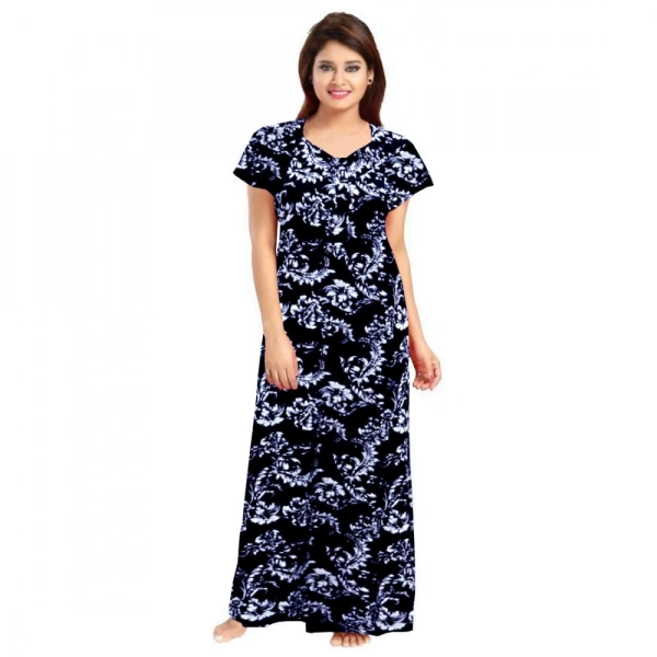 Shopnav Women's Cotton Printed Maxi Nighty (Blue) - 2XL