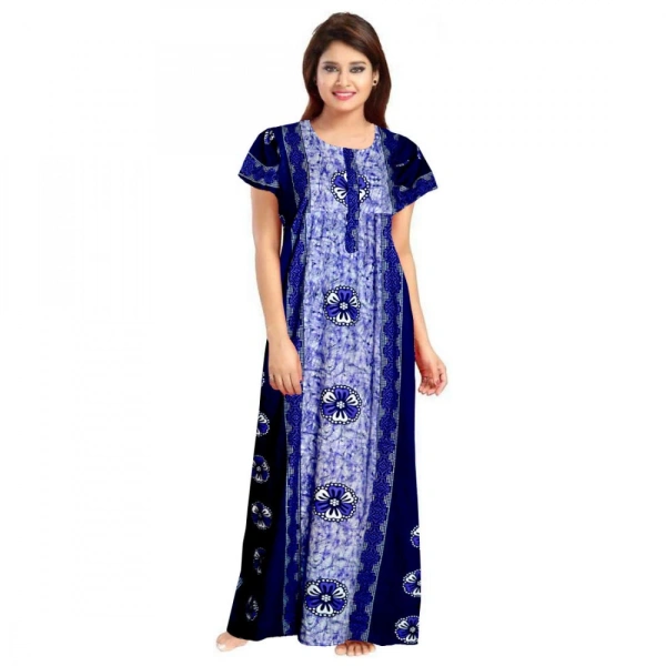 Shopnav Women's Cotton Printed Maxi Nighty (Blue) - 2XL