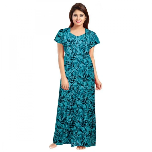 Shopnav Women's Cotton Printed Maxi Nighty (Blue) - 2XL
