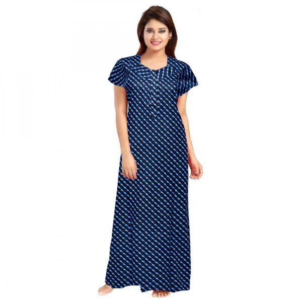 Shopnav Women's Cotton Printed Maxi Nighty (Blue) - 2XL
