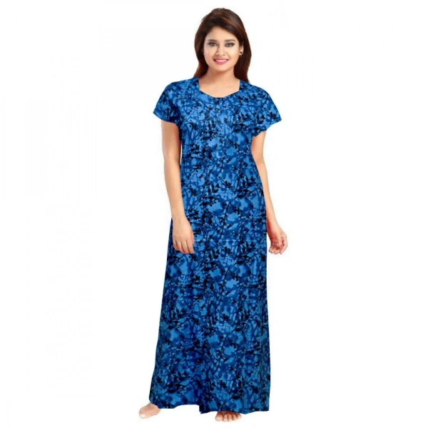 Shopnav Women's Cotton Printed Maxi Nighty (Blue) - 2XL
