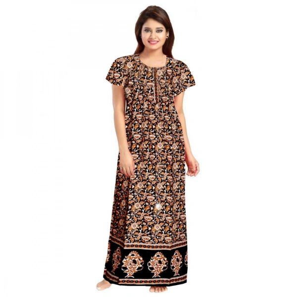 Women's Cotton Printed Maxi Nighty (Brown) - L