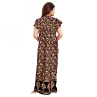 Women's Cotton Printed Maxi Nighty (Brown) - L