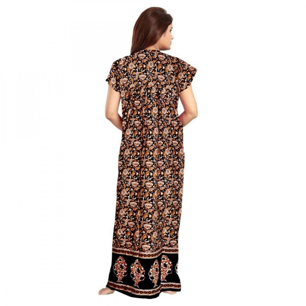 Women's Cotton Printed Maxi Nighty (Brown) - L