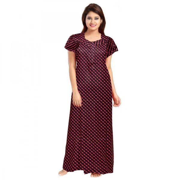 Shopnav Women's Cotton Printed Maxi Nighty (Brown) - 2XL