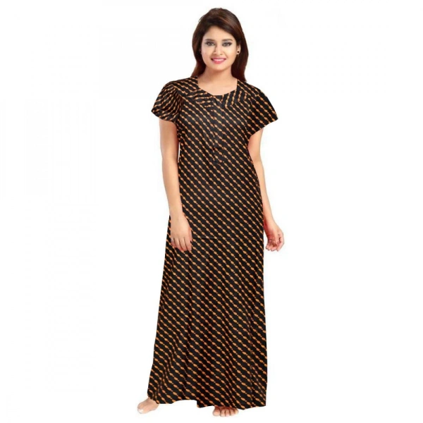 Shopnav Women's Cotton Printed Maxi Nighty (Brown) - L
