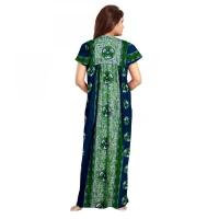 Women's Cotton Printed Maxi Nighty (Green) - XL