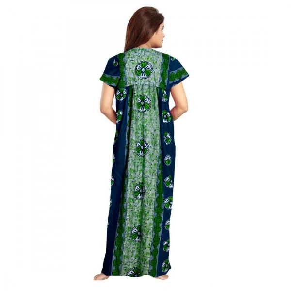 Women's Cotton Printed Maxi Nighty (Green) - XL