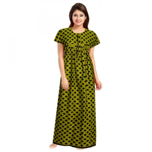 Shopnav Women's Cotton Printed Maxi Nighty (Green) - 2XL