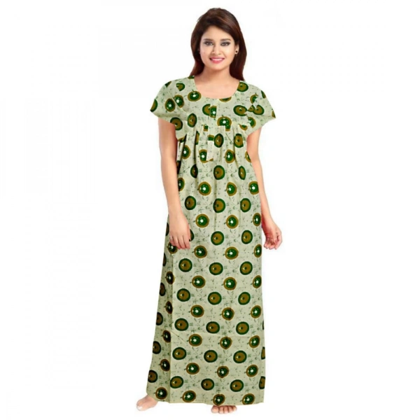 Shopnav Women's Cotton Printed Maxi Nighty (Green) - L
