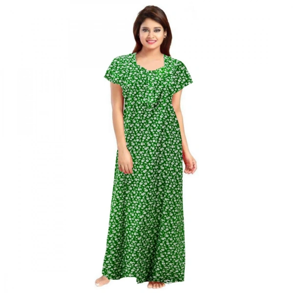Shopnav Women's Cotton Printed Maxi Nighty (Green) - L