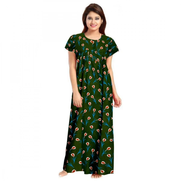 Shopnav Women's Cotton Printed Maxi Nighty (Green) - L
