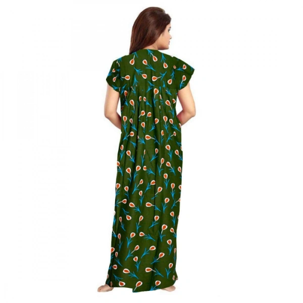 Shopnav Women's Cotton Printed Maxi Nighty (Green) - L