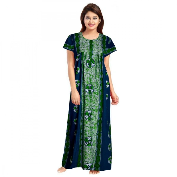 Shopnav Women's Cotton Printed Maxi Nighty (Green) - L