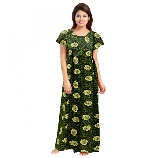 Shopnav Women's Cotton Printed Maxi Nighty (Green) - L