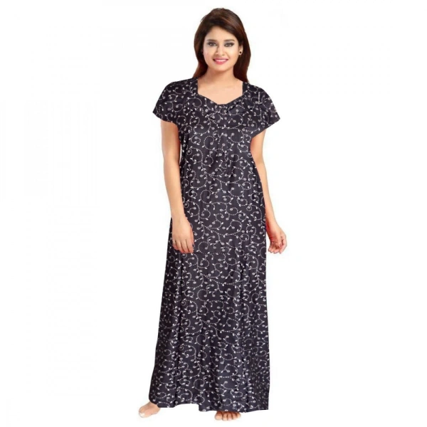 Shopnav Women's Cotton Printed Maxi Nighty (Grey) - XL