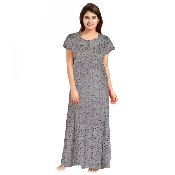 Shopnav Women's Cotton Printed Maxi Nighty (Grey) - L