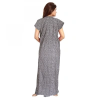 Shopnav Women's Cotton Printed Maxi Nighty (Grey) - L
