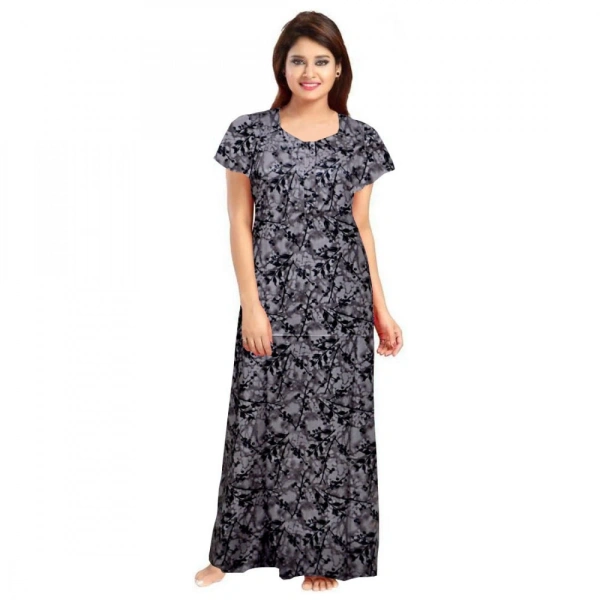 Shopnav Women's Cotton Printed Maxi Nighty (Grey) - L