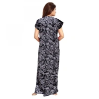Shopnav Women's Cotton Printed Maxi Nighty (Grey) - L