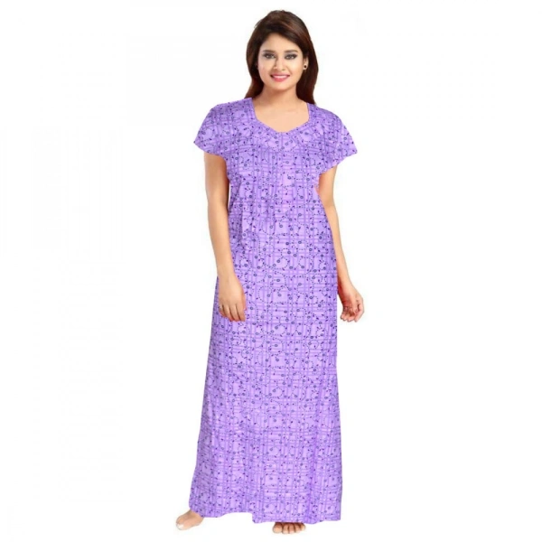 Women's Cotton Printed Maxi Nighty (Lavender) - 2XL