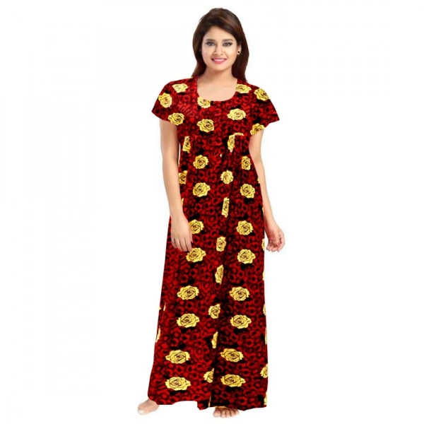 Shopnav Women's Cotton Printed Maxi Nighty (Maroon) - 2XL