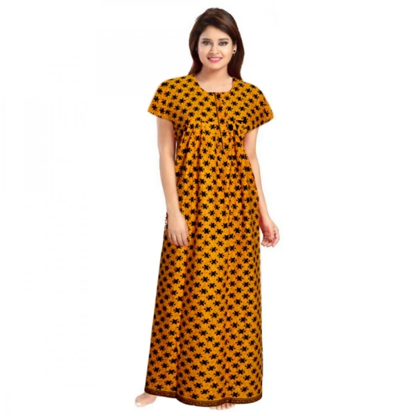 Shopnav Women's Cotton Printed Maxi Nighty (Mustard) - 2XL