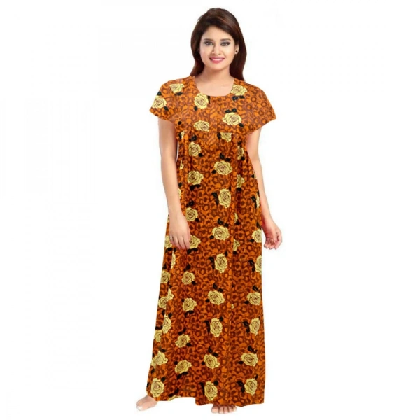 Shopnav Women's Cotton Printed Maxi Nighty (Mustard) - L
