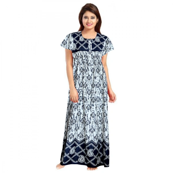 Women's Cotton Printed Maxi Nighty (Navy Blue) - 2XL