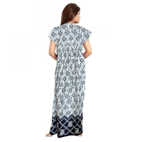 Women's Cotton Printed Maxi Nighty (Navy Blue) - 2XL