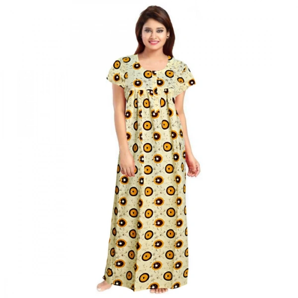 Shopnav Women's Cotton Printed Maxi Nighty (Off White) - XL