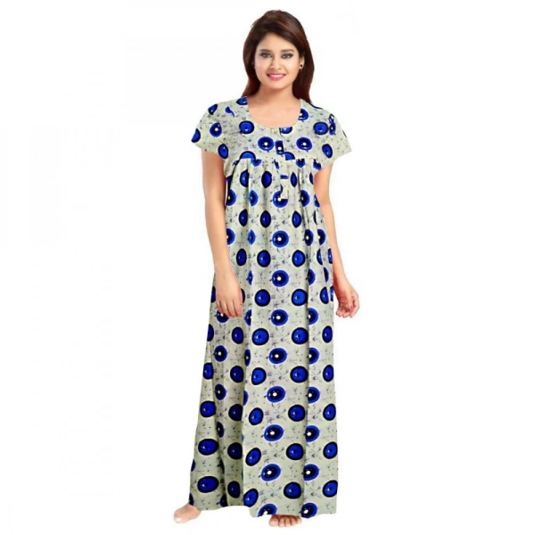 Shopnav Women's Cotton Printed Maxi Nighty (Off White) - L