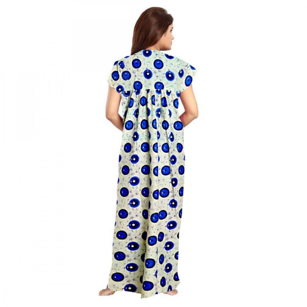 Shopnav Women's Cotton Printed Maxi Nighty (Off White) - L