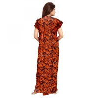 Shopnav Women's Cotton Printed Maxi Nighty (Orange) - L