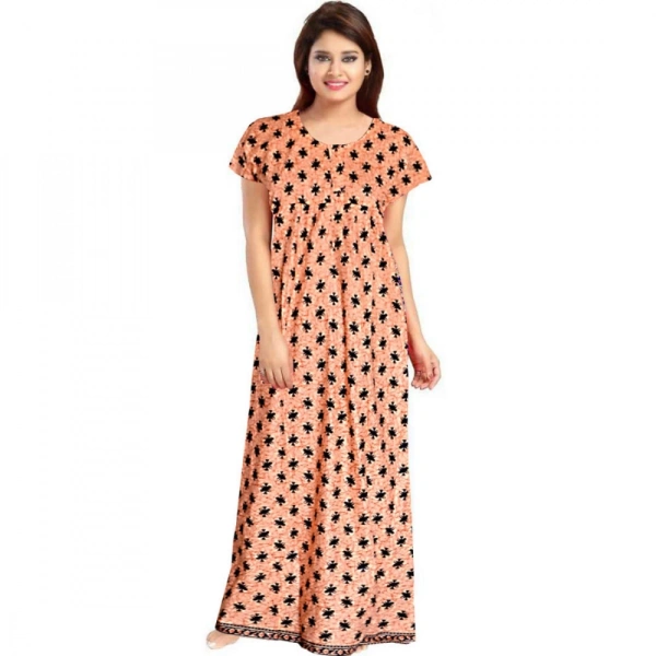 Shopnav Women's Cotton Printed Maxi Nighty (Peach) - 2XL