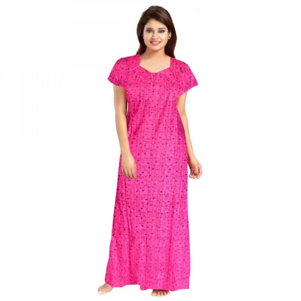 Shopnav Women's Cotton Printed Maxi Nighty (Pink) - XL